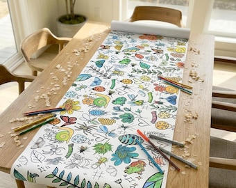 Insect Theme Coloring Banner Kid Party Nature Poster Bug Bee Screen Free Activity Woodland Coloring Table Runner Birthday Toddler Learning