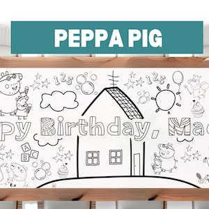 LARGE 6-foot Peppa Pig Theme Coloring Banner Personalized Birthday Poster Table Custom Kid's Birthday Party B-day Tablecloth Party idea 72"