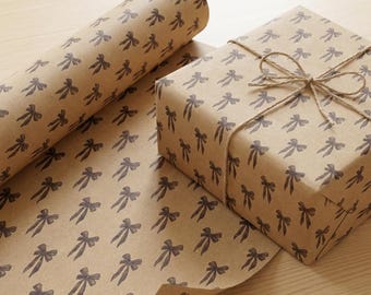 Brown Bow Coquette Wrapping Paper Recycled Kraft Gift Wrap Vintage Ribbon Print Soft Girl Aesthetic Eco Friendly Gift Wrap Girly Birthday