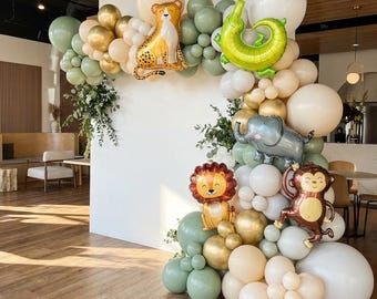 Safari Balloon Garland Kit Jungle Balloon Arch Set Safari Birthday Party Balloons Wild One Party Decor Neutral Baby Shower Balloon Kit