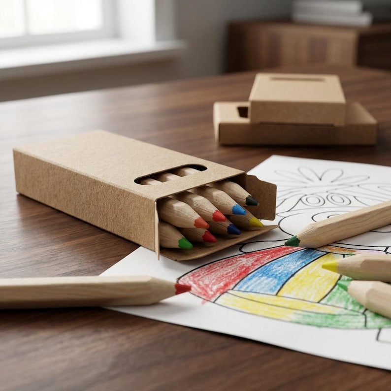Colored Pencil Bulk Supplies Coloring Pencil Kraft Box Classroom School Drawing Birthday Wedding Party Favor Individually Packed 3.5" 6-Pack image 1