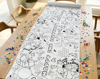LARGE 6-foot Coloring Personalized Vintage Pooh Bear Birthday Poster Table Cover Custom Paper Tablecloth Winnie the Pooh Party Ideas 24x72"