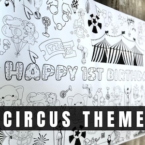 GRAN pancarta para colorear con temática de circo de 6 pies, póster de cumpleaños personalizado, mesa, mantel personalizado para carnaval, festival, cumpleaños, ideas para fiestas de 72"