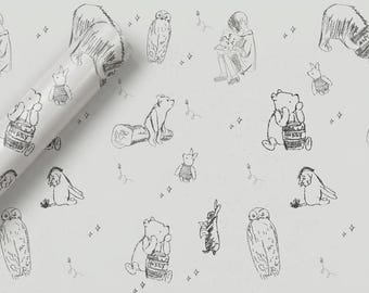 Hand drawn Storybook Nostalgia Pooh Bear Wrapping Paper idea Vintage Gift Wrap Baby Present Covering New Baby Shower Decorative Birthday