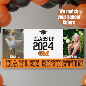 Custom 2025 Graduation Banner Personalized Grad Party ideas Decoration Graduation Photo Outdoor Backdrop Class of 2025 School Color Banner