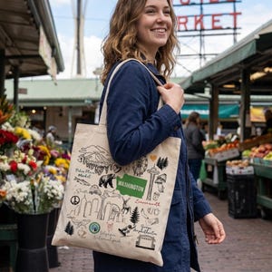 Borsa biologica dello Stato di Washington, regalo di caffè Landmark, ecologico, biblioteca del PNW, mercato agricolo di Seattle, matrimonio a Leavenworth, Space Needle, Evergreen