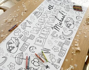 Space adventure birthday coloring banner kid galaxy party table runner outer space coloring poster planet star rocket ship birthday movie