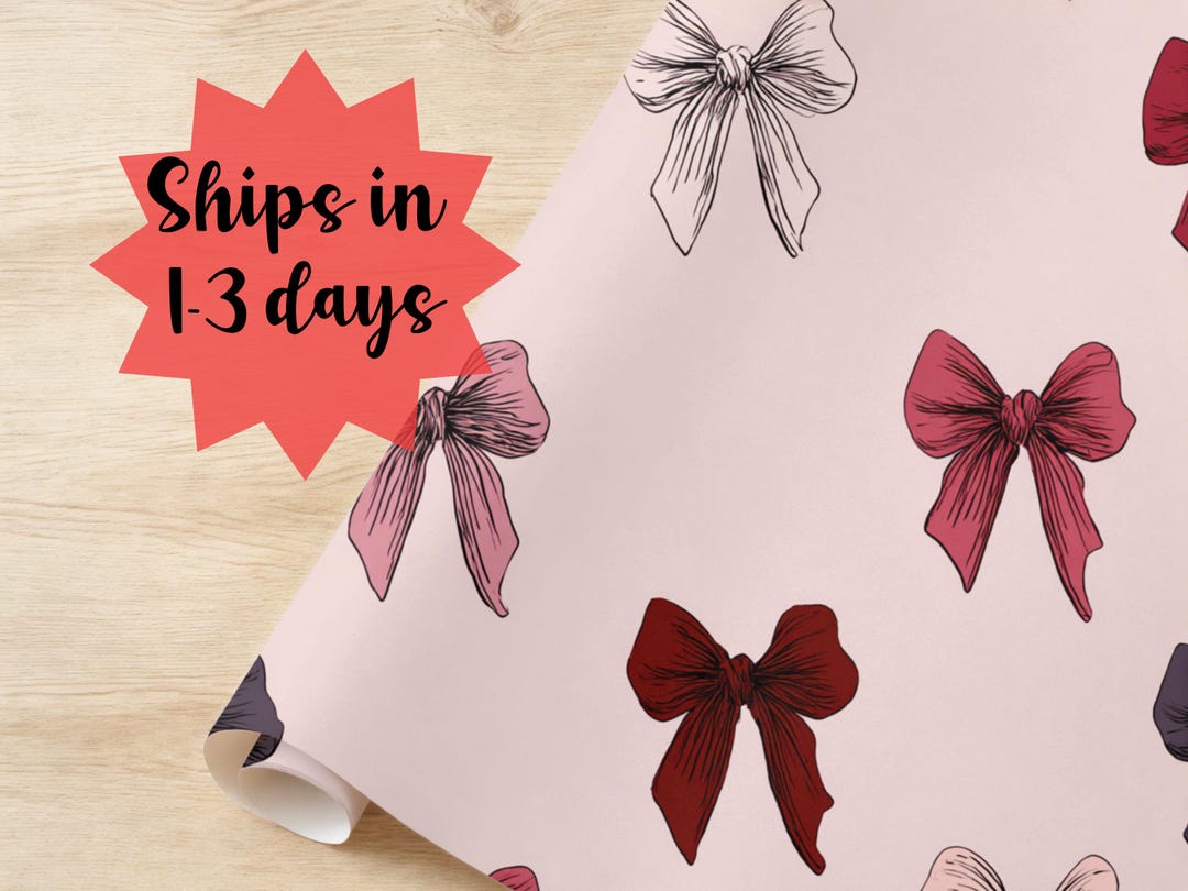 Velvet Red Ribbon Drawn Christmas Wrapping Paper Holiday Gift Wrap Pink ...