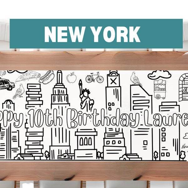 LARGE 6-foot Personalized New York City Cityscape Coloring Banner Custom Coloring Poster Tablecloth for Party Design NYC Landmark Design 72"