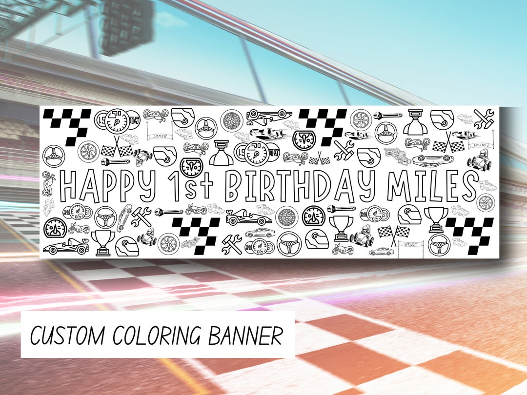 LARGE 6-foot Race Car Theme Coloring Banner Personalized - Etsy