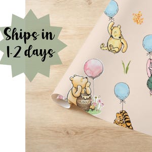 Idee per carta da regalo vintage con orsetto Pooh, carta da regalo nostalgica, carta da regalo per neonati, carta decorativa per neonati, compleanno, acquerello, 120" lucida