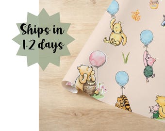 Vintage Pooh Bear Wrapping Paper ideas Nostalgia Gift Wrap Baby Present Covering New Baby Decorative Paper Birthday Watercolor 120&quot; Gloss