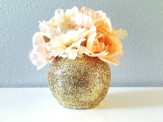 Round Glitter Vase Glass Vase Centerpiece Office Supplies Etsy