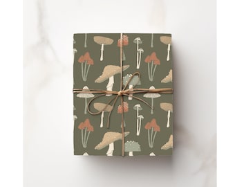Moss Mushroom Abstract Fungi Gift Wrapping Paper Birthday Paper Trendy Present Gift Wrap Roll 5 Sizes Green Wild Foraged Nature Greenery