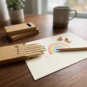 Colored Pencil Bulk Supplies Coloring Pencil Kraft Box Classroom School Drawing Birthday Wedding Party Favor Individually Packed 3.5" 6-Pack image 3