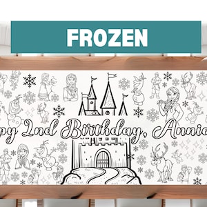 LARGE 6-foot Frozen Theme Coloring Banner Personalized Birthday Poster Table Custom Princess Elsa Anna Birthday Tablecloth Party ideas 72"