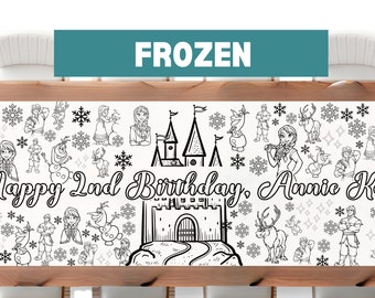 LARGE 6-foot Frozen Theme Coloring Banner Personalized Birthday Poster Table Custom Princess Elsa Anna Birthday Tablecloth Party ideas 72"