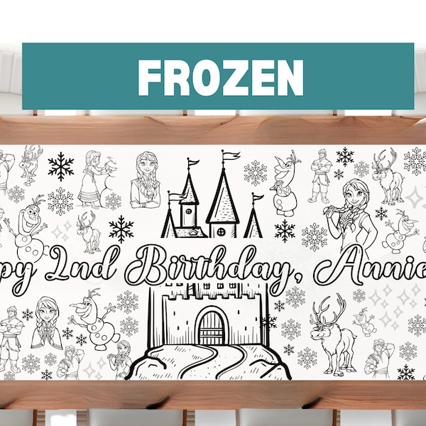 LARGE 6-foot Frozen Theme Coloring Banner Personalized Birthday Poster Table Custom Princess Elsa Anna Birthday Tablecloth Party ideas 72"