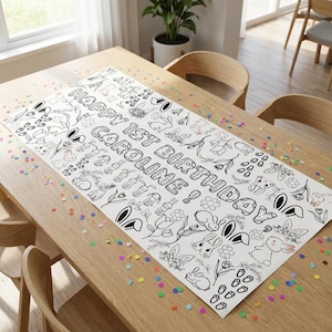 6-foot Bunny Theme Coloring Banner Personalized Birthday Poster Table Custom Some Bunny is turning Easter Holiday Activity Tablecloth Party