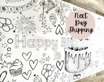 6-foot Coloring Banner Event Happy Birthday idea Poster Table Cover Custom Paper Tablecloth Party Activity Mom Bday Dad Party Grandma