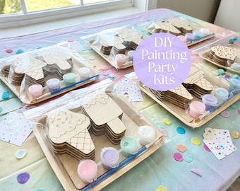 DIY Ice Cream Paint Kit Party Favor Wooden Craft Set Pastel Kids Birthday Activity Gift Ice Cream Done for You Party Favor Pastel Toddler