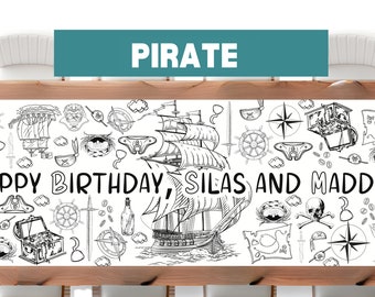 LARGE 6-foot Personalized Pirate Coloring Banner Birthday ideas Poster Table Cover Custom Paper Tablecloth Parties 72" Captain Bday Voyage