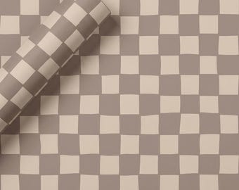 Beige Brown Checkered Wrapping Paper Birthday Gift Wrap Neutral Checkerboard Rustic Minimalist Modern Gift Wrap Baby Shower Wedding Bach