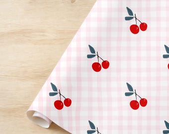 Kirsche Muster rosa kariert Geschenkpapier kirsche rot Sommer Picknick Geschenkverpackung Girly Babyparty Obst Mottoparty Brautparty Mitbewohnerin