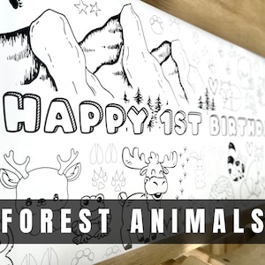 GROSSES 6-Fuß-Färbungsbanner Waldtier Woodland Personalisierte Geburtstagsplakat Tischabdeckung Benutzerdefinierte Papiertischdecke Partys 24 "x72"