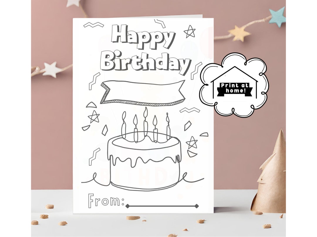Colorable Kid Birthday Card From Child Kid Card for Friend Printable ...