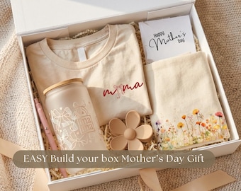 Set of 6 MAMA Gift Box Mothers Day Gift Set Mama T Shirt Glass Tumbler Tote Bag Self Care Gift for Mom All in 1 Done for You Personalized