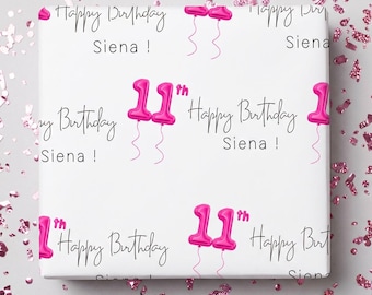 Cute Custom Name & Number Wrapping Paper Personalized Birthday Gift Wrap Girly Party Paper Kids or Adult Gift Wrap Any Age Milestone Unique