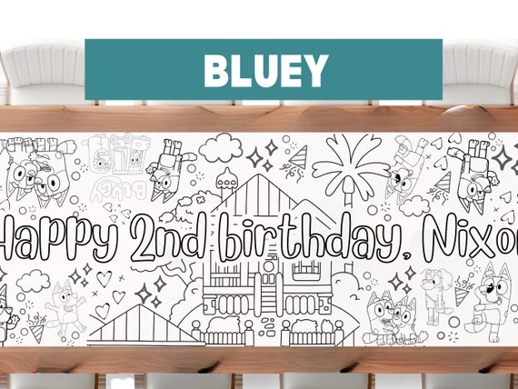 LARGE 6 foot Coloring Banner Bluey Personalized Birthday Poster