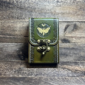 Tarot Deck Box ,Green Tan ,Tarot Leather Deck box ,Tarot bag ,Tarot leather case ,Tarot Card holder ,Tarot cards