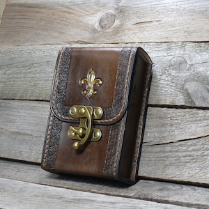 Fleur de lys Brown Tarot leather Deck box Tarot bag Original Rider Waite Tarot leather case  Leather bag Tarot card deck