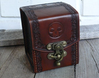 Handmade Leather Deck Box: MTG Card Case for 100 Sleeved Cards