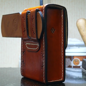 Antique Brown Tarot Deck Box Belt loops Sun Moon Tarot bag Tarot leather case Leather pouch Tarot Card holder Leather bag
