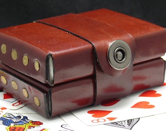 Playing cards leather case, Leather Playing Card Set, Leather Playing Cards Travel Case, Deck box, Poker cards case,Bridge game,Gift for Men