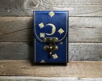 Handmade Leather Tarot Card Holder: Royal Blue Rider Waite Deck Pouch