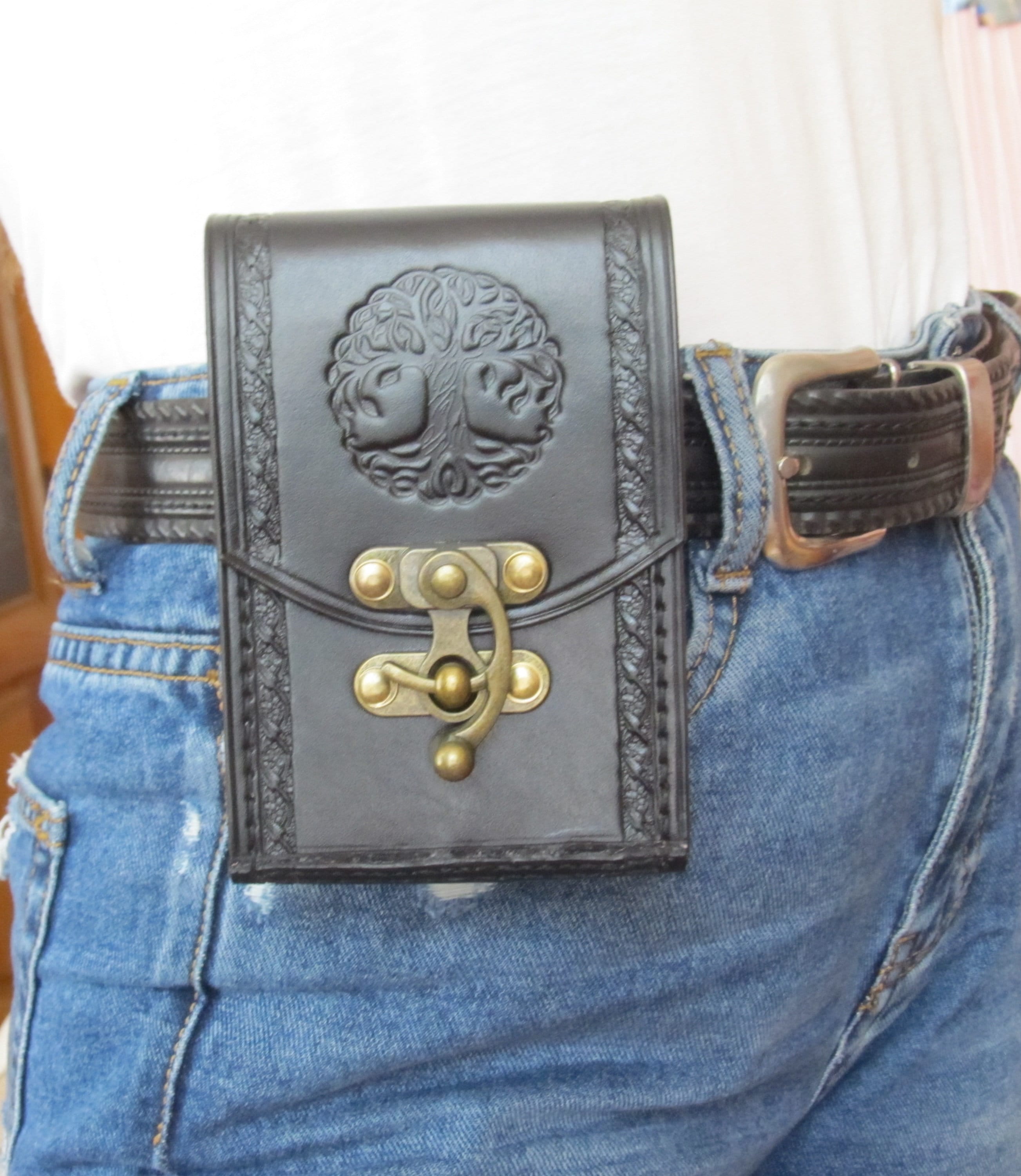 Tree of Life Black Tarot Deck Box Belt loops Tarot bag Tarot leather case Leather pouch Tarot Card holder Leather bag