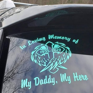 In Loving Memory Decal - STICKER - [ Car Decal ] Window sticker , Cross AND Angel Wings , Car Accessories