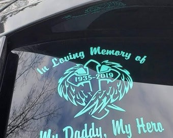 In Loving Memory Decal - STICKER - [ Car Decal ] Window sticker , Cross AND Angel Wings , Car Accessories