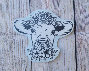 Floral Cow Car Decal - Car Sticker [ HEIFER ] Car Accessories - Flowers - Cute Cow - Girly Calf - Car Decal - Animal STICKER