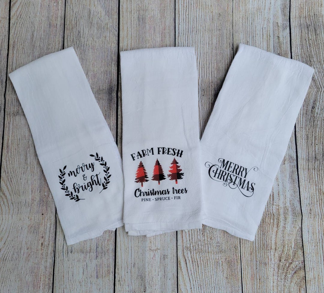 Christmas Farm House Kitchen Towels Christmas Tree Towels Merry