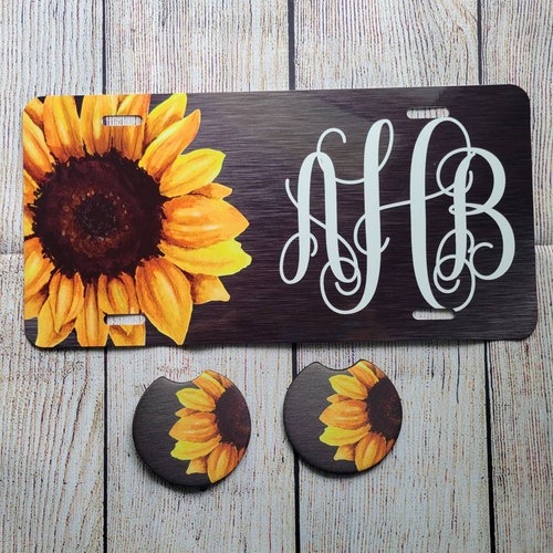 Sunflower Cheetah License Plate Car Tag Glitter Effect Etsy