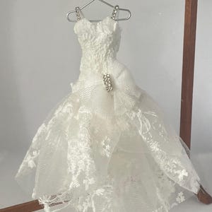 NEW. 12th Scale Miniature Wedding Gown Cupids Bow and Crystals.