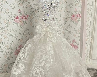 NEW. 12th Scale Miniature Wedding Gown Pure and White.