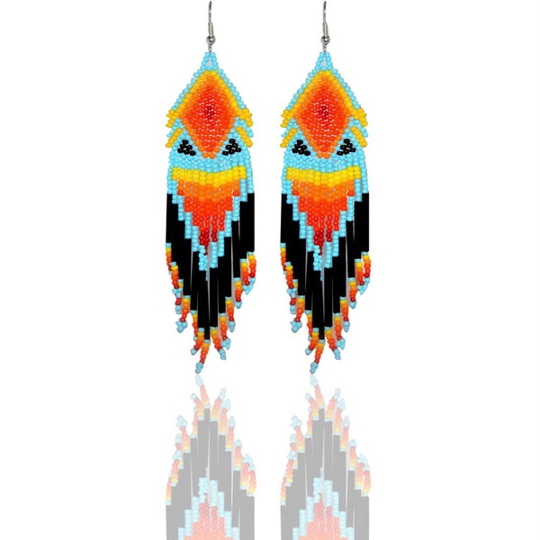 Boucles d'oreilles tissées perles de rocailles - Boucles d'oreilles arc en ciel multicolores /native /bohême /chic/ bijou/ femme fait main