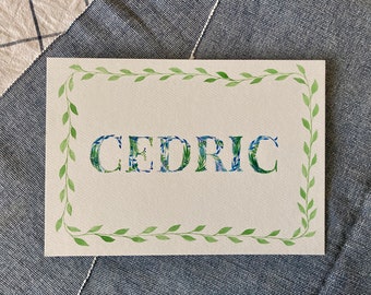 Custom watercolour name lettering