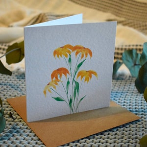 Gele Bloemen Water Kleur Notitie Kaart